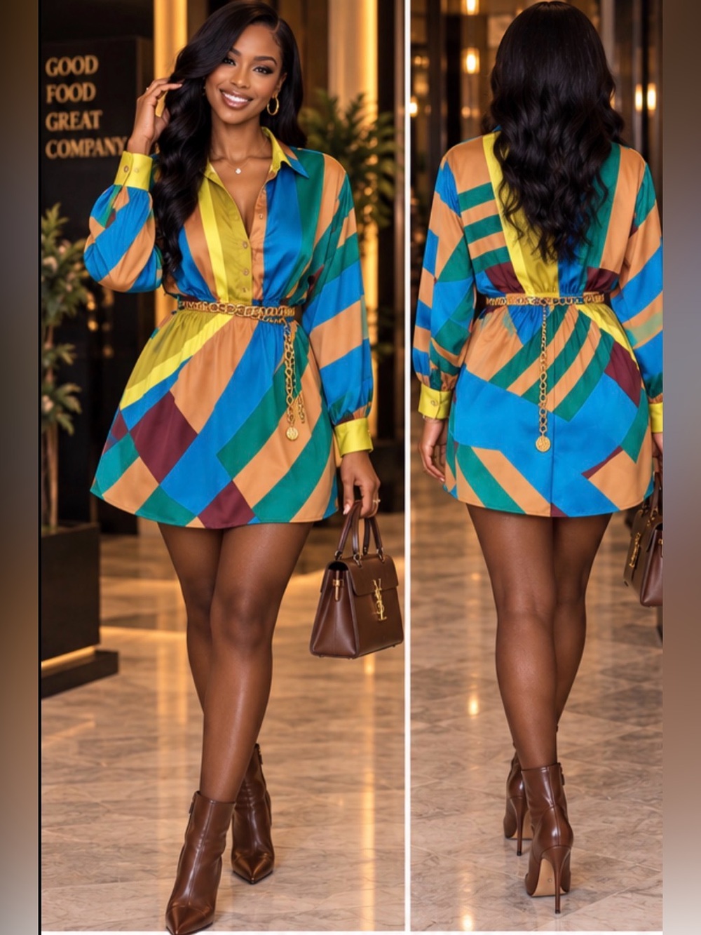Express Portofino Satin Geometric Mini Dress – Size Small